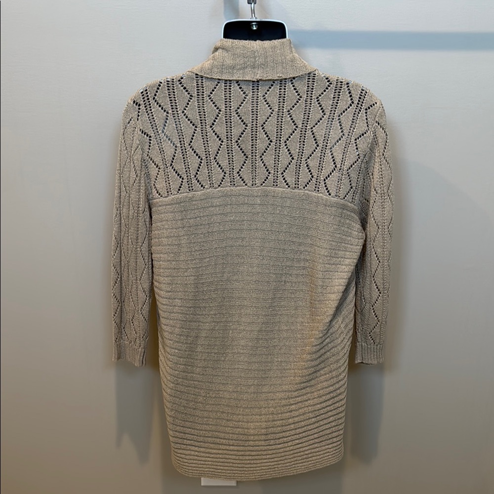 Tan Ribbed Knit Open-Front Cardigan - Picture 3 of 4
